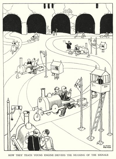 Illustration för Railway Ribaldry av W Heath Robinson (litho) av William Heath Robinson
