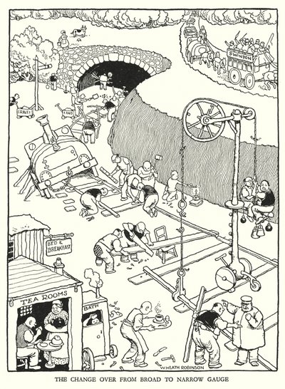 Illustration för Railway Ribaldry av W Heath Robinson (litho) av William Heath Robinson