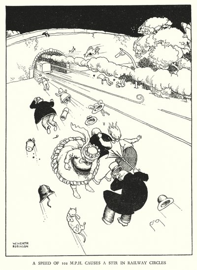 Illustration för Railway Ribaldry av W Heath Robinson (litho) av William Heath Robinson