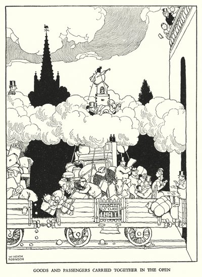Illustration för Railway Ribaldry av W Heath Robinson (litho) av William Heath Robinson