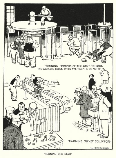 Illustration för Railway Ribaldry av W Heath Robinson (litho) av William Heath Robinson