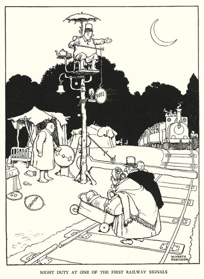 Illustration för Railway Ribaldry av W Heath Robinson (litho) av William Heath Robinson