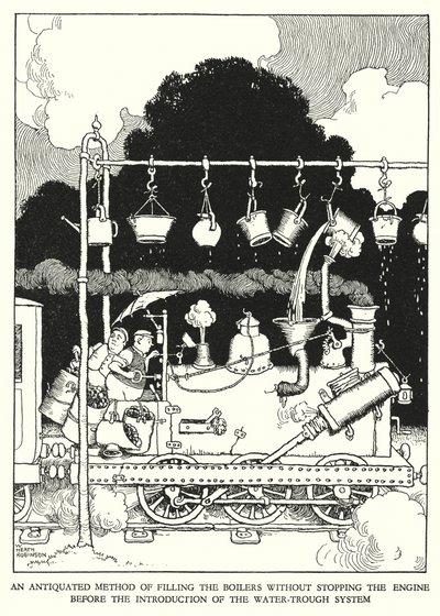 Illustration för Railway Ribaldry av W Heath Robinson (litho) av William Heath Robinson