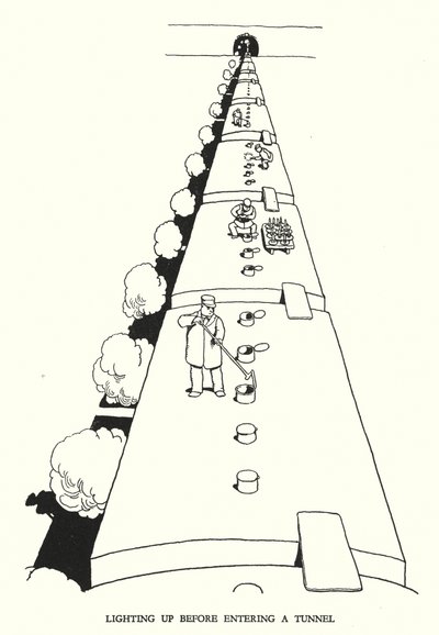 Illustration för Railway Ribaldry av W Heath Robinson (litho) av William Heath Robinson