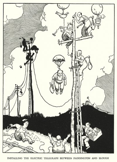 Illustration för Railway Ribaldry av W Heath Robinson (litho) av William Heath Robinson