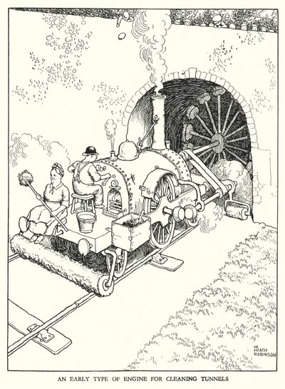 Illustration för Railway Ribaldry av W Heath Robinson (litho) av William Heath Robinson