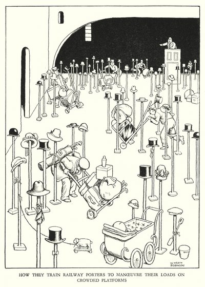 Illustration för Railway Ribaldry av W Heath Robinson (litho) av William Heath Robinson