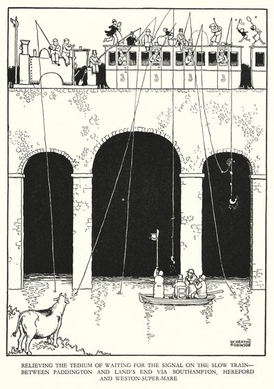 Illustration för Railway Ribaldry av W Heath Robinson (litho) av William Heath Robinson