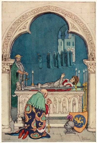 Illustration för The Adventures of Don Quijote (färg litho) av William Heath Robinson