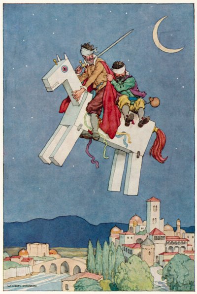 Illustration för The Adventures of Don Quijote (färg litho) av William Heath Robinson