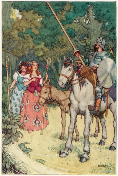 Illustration för The Adventures of Don Quijote (färg litho) av William Heath Robinson