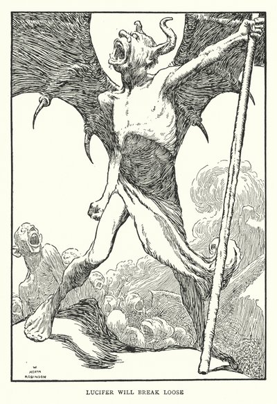 Lucifer kommer att bryta sig loss (litho) av William Heath Robinson