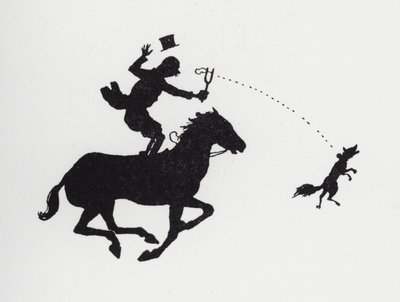 Man på häst som slungar räv (litho) av William Heath Robinson