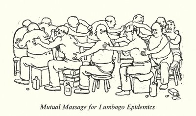 Ömsesidig massage för Lumbago-epidemier (litho) av William Heath Robinson