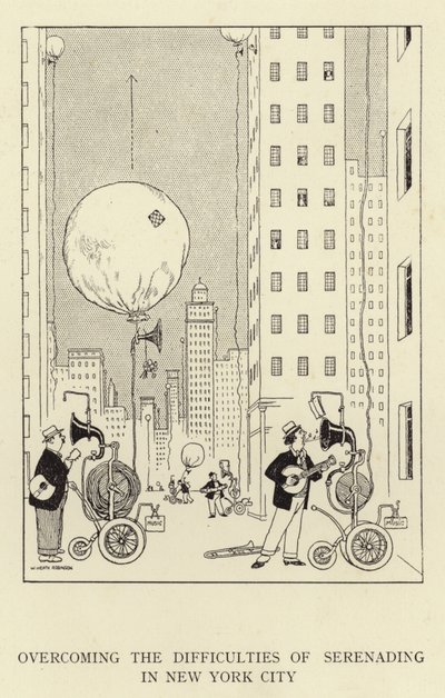 Att övervinna svårigheterna med serenadspel i New York City av William Heath Robinson