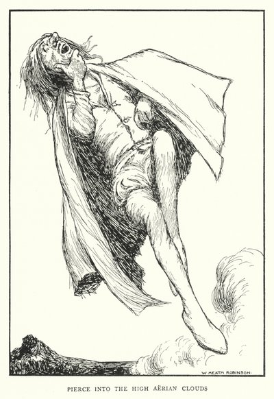 Pierce in i de höga luftmolnen (litho) av William Heath Robinson