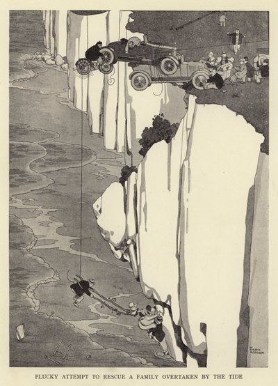 Modigt försök att rädda en familj som blivit omkörd av tidvattnet av William Heath Robinson