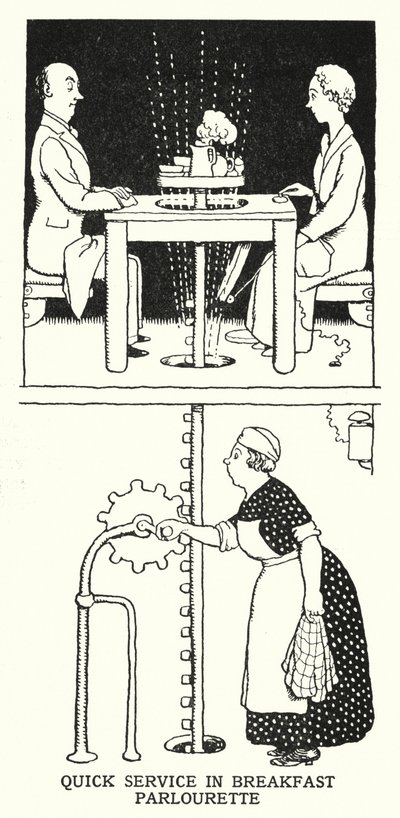 Snabb service i frukostsalong (litho) av William Heath Robinson