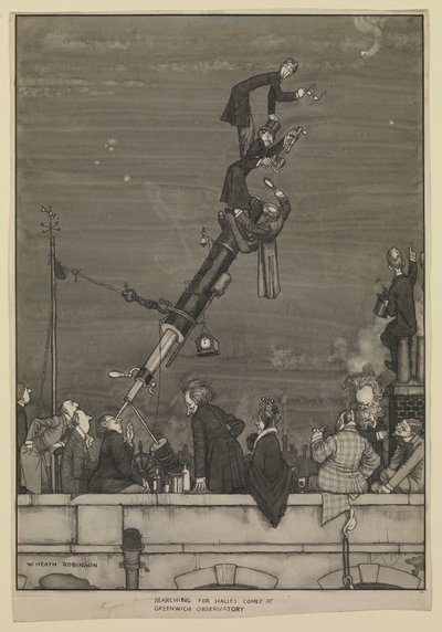 Söker efter Halleys komet vid Greenwich-observatoriet av William Heath Robinson