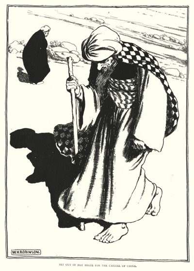 Ge dig ut i heta bråttom till Kinas huvudstad (gravyr) av William Heath Robinson