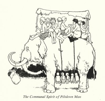 Piltdown Mans gemensamma ande (litho) av William Heath Robinson