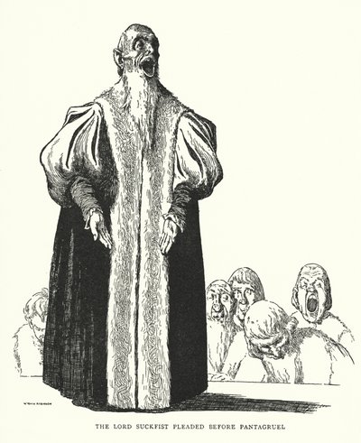 Lord Suckfist vädjade inför Pantagruel (litho) av William Heath Robinson