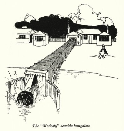 Bungalowen "Modesty" vid havet (litho) av William Heath Robinson