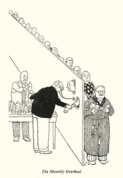 Den månatliga översynen (litho) av William Heath Robinson