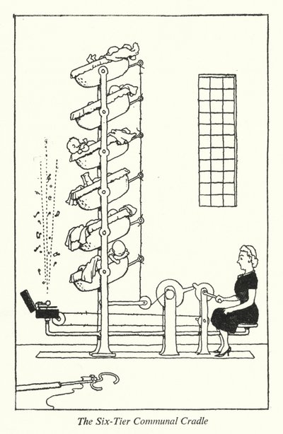 Den sex-vånings gemensamma vaggan (litho) av William Heath Robinson