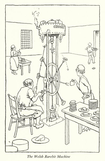 The Welsh Rarebit Machine (litho) av William Heath Robinson