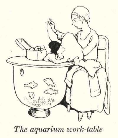 Akvariet arbetsbord (litho) av William Heath Robinson