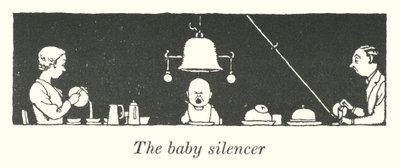 Babyljuddämparen (litho) av William Heath Robinson