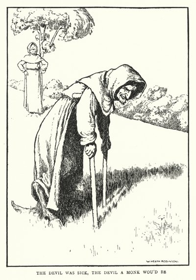 Djävulen var sjuk, djävulen en munk skulle vara (litho) av William Heath Robinson