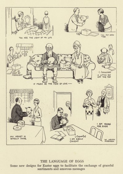 Äggens språk, några nya mönster för påskägg för att underlätta utbytet av graciösa känslor och amorösa meddelanden av William Heath Robinson