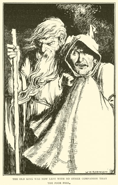 Den gamle kungen hade nu ingen annan följeslagare än den stackars dåren av William Heath Robinson