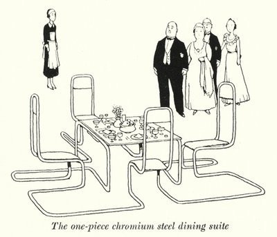 Matsviten i ett stycke i kromstål (litho) av William Heath Robinson