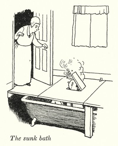 Det nedsänkta badet (litho) av William Heath Robinson