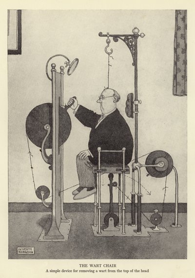 Vårtstolen, en enkel anordning för att ta bort en vårta från toppen av huvudet av William Heath Robinson