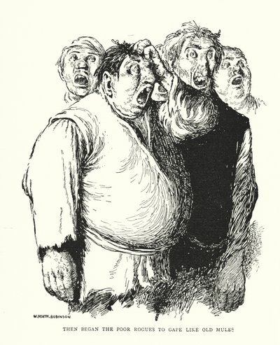 Sedan började de stackars skurkarna gapa som gamla mulor (litho) av William Heath Robinson