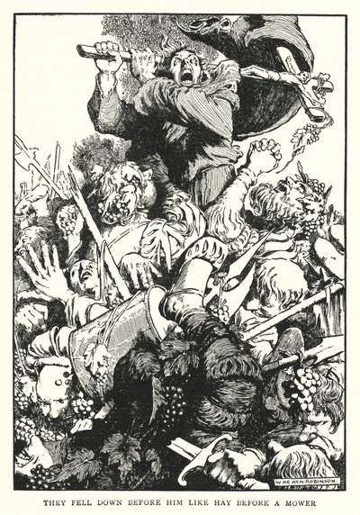 De föll ner framför honom som hö inför en gräsklippare (litho) av William Heath Robinson