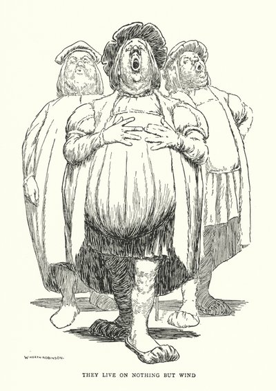 De lever på ingenting annat än vind (litho) av William Heath Robinson