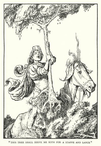 "Detta träd ska tjäna mig både som stav och lans" (litho) av William Heath Robinson