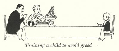 Träna ett barn att undvika girighet (litho) av William Heath Robinson