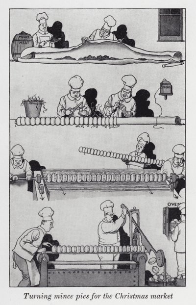 Svarva färspajer till julmarknaden (litho) av William Heath Robinson