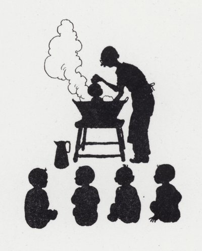 Tvätta bebisar (litho) av William Heath Robinson