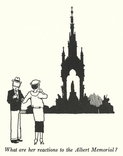 Vad är hennes reaktioner på Albert Memorial? (litho) av William Heath Robinson