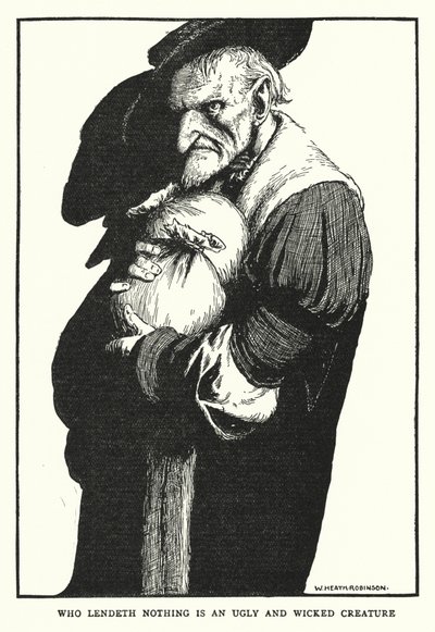 Den som inte lånar ut något är en ful och elak varelse (litho) av William Heath Robinson