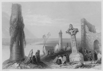 Forntida kors, Clonmacnoise (gravyr) av William Henry (after) Bartlett