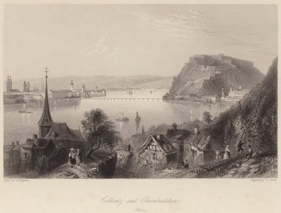 Coblentz och Ehrenbreitstein (gravyr) av William Henry (after) Bartlett