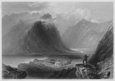 Delphi Lodge, Connemara (gravyr) av William Henry (after) Bartlett